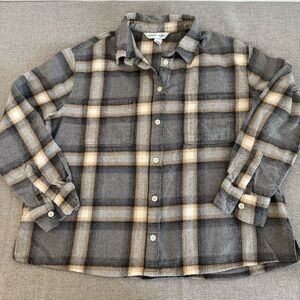 Old Navy Gray and Cream Button Down Shirt with Plaid Pattern
